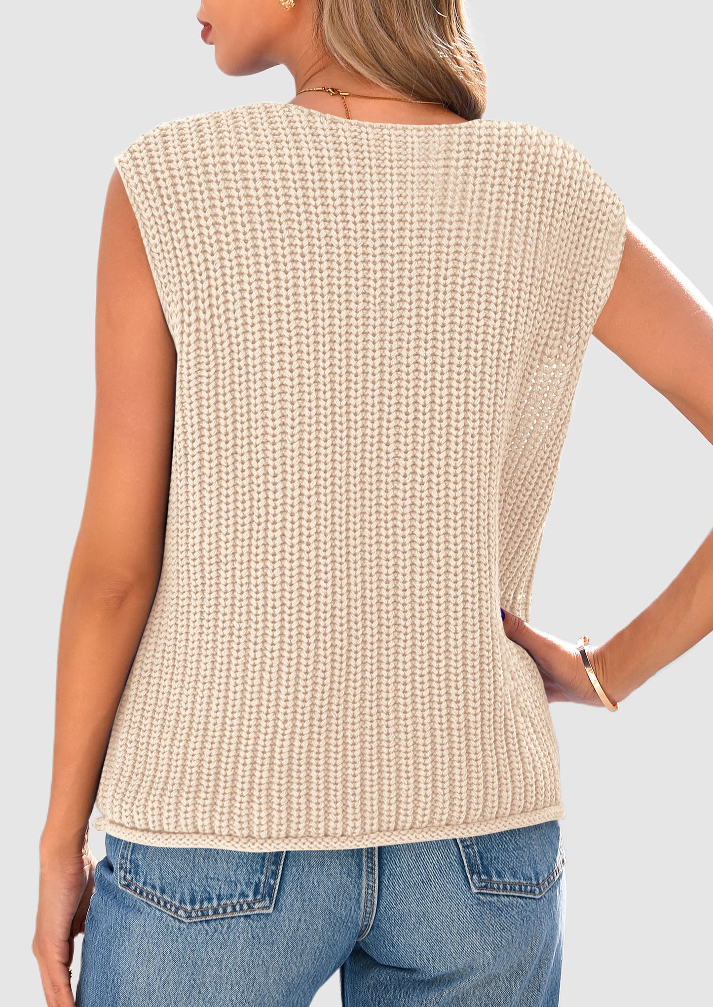 Women's Sweaters Vest 2025 Sleeveless Button Down Cropped Chunky Knit Cardigan Trendy Tank Tops with Pockets