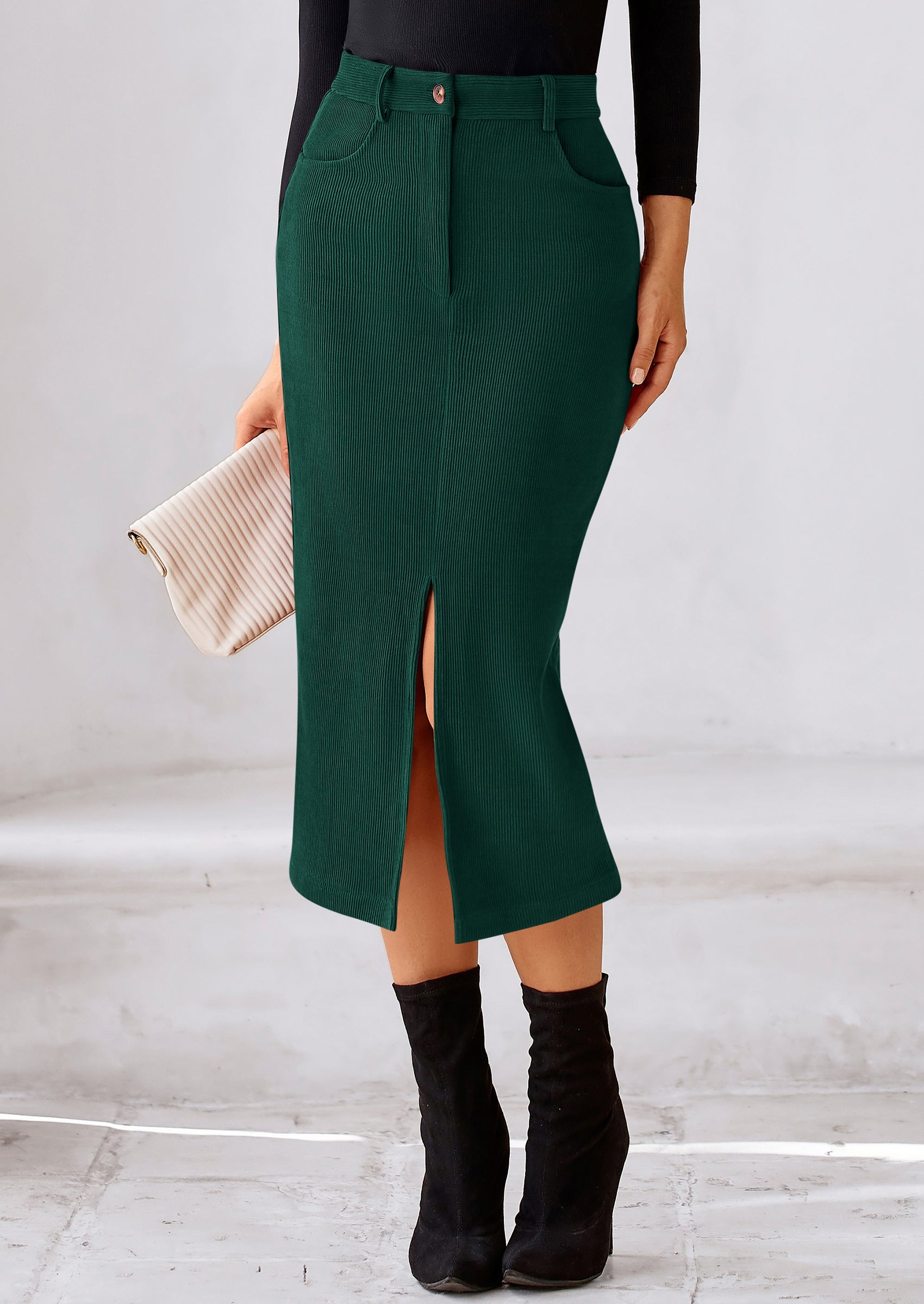 PRETTYGARDEN Corduroy Skirt Women Fall Fashion High Waisted Pencil Midi Skirts Business Casual Work Office Winter Outfit