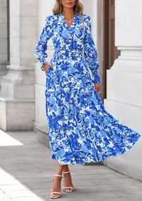 PRETTYGARDEN Women's Floral Maxi Dress Spring Long Sleeve V Neck Casual A Line Long Flowy Boho Party Dresses