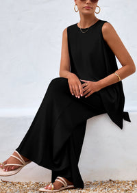 PRETTYGARDEN Women's Two Piece Matching Lounge Sets Asymmetrical Split Tank Tops Wide Leg Pants Summer Outfits Tracksuit