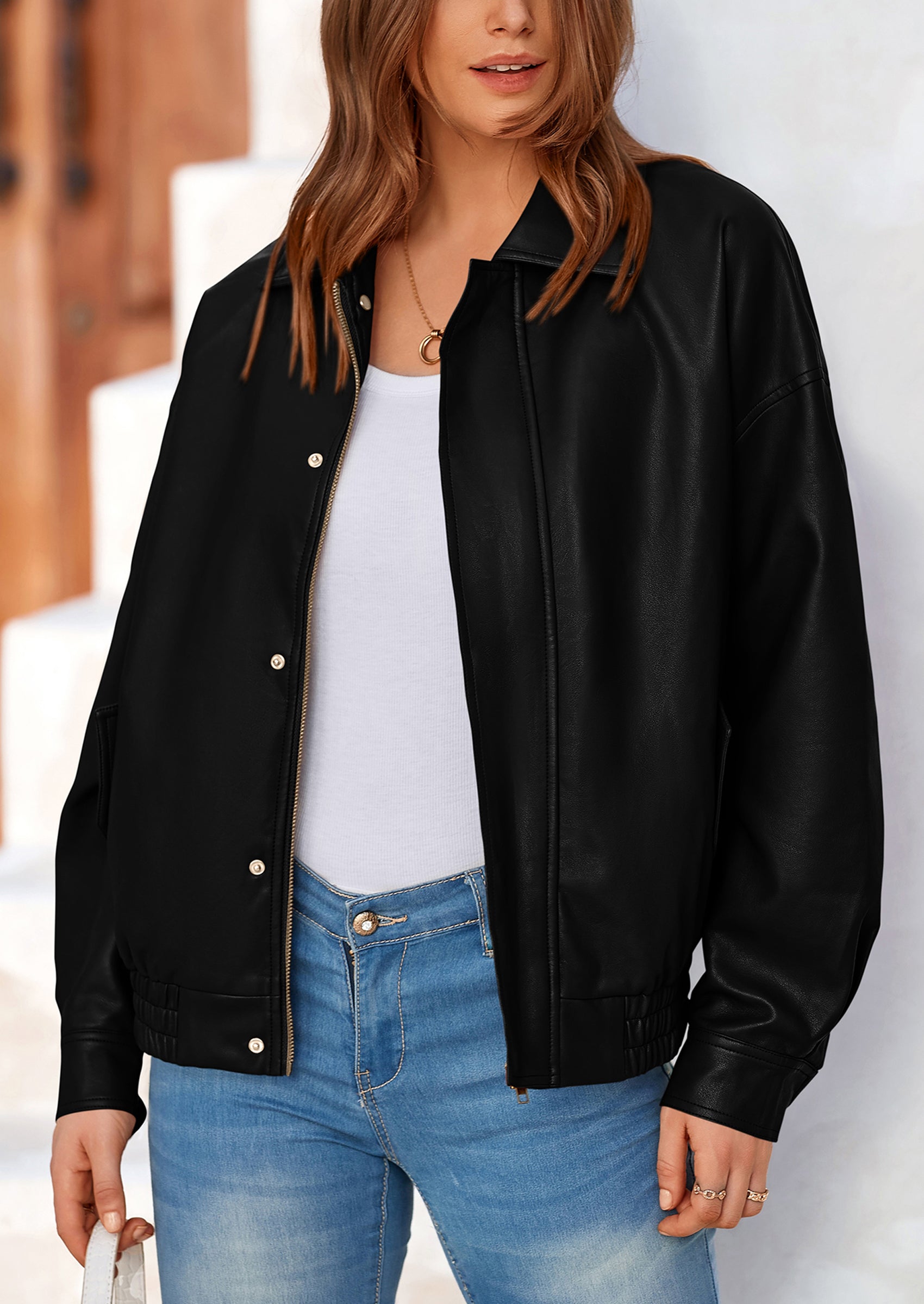 PRETTYGARDEN Women's Faux Leather Motorcycle Jacket Trendy Fall Spring Clothes Oversized Zip Up Winter Coat Outerwear