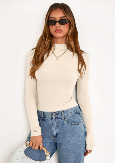 PRETTYGARDEN Women's Turtleneck Long Sleeve Shirts Fall Basic Tees Ribbed Fitted Tops Thermal Layering Knit Top Clothes