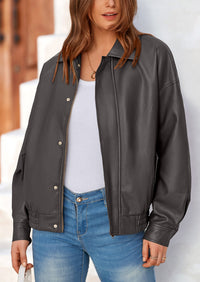 PRETTYGARDEN Women's Faux Leather Motorcycle Jacket Trendy Fall Spring Clothes Oversized Zip Up Winter Coat Outerwear