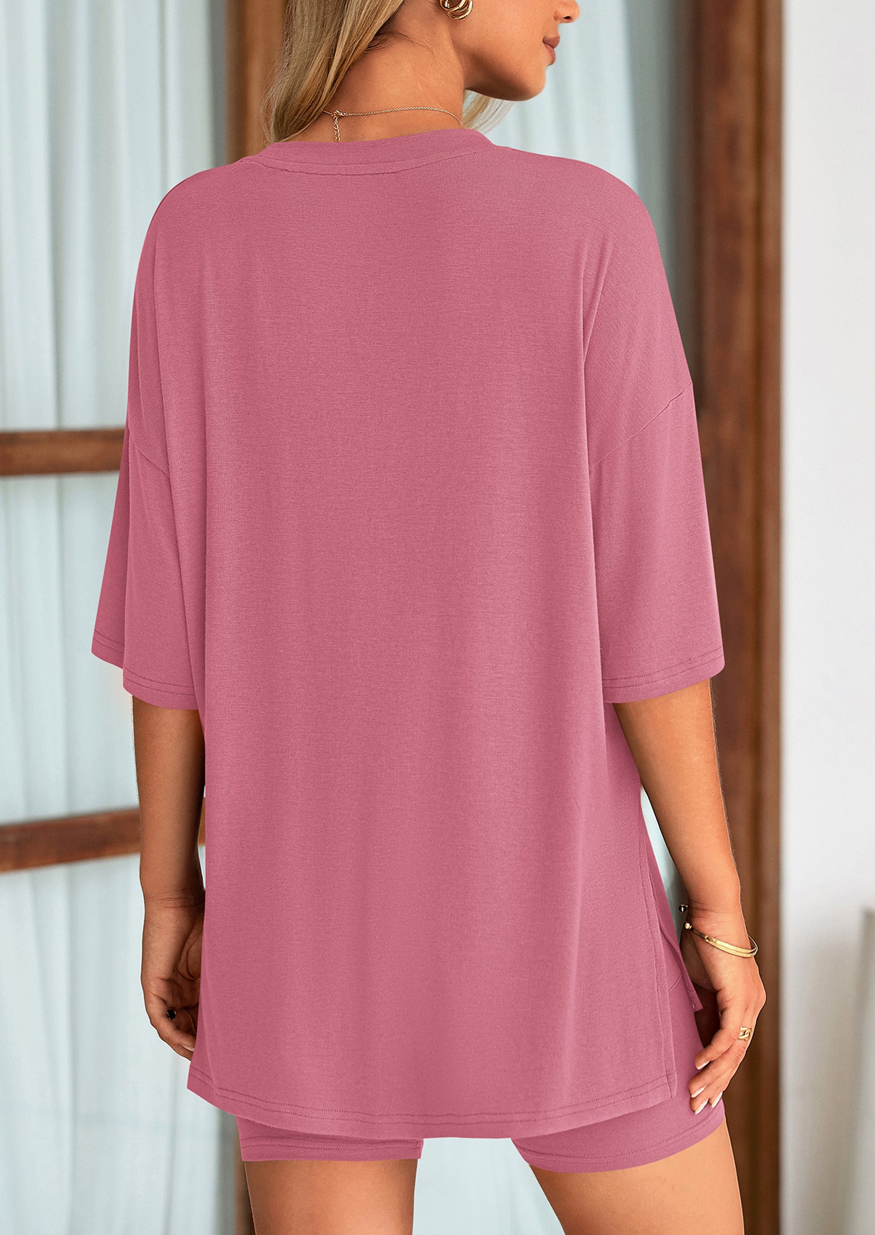 PRETTYGARDEN Women's Two Piece Lounge Set Summer Casual Oversized Shirts Biker Shorts Matching Airport Travel Outfit