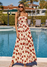 PRETTYGARDEN Womens Boho Maxi Dress Summer Floral Tube Strapless Spring Wedding Guest Cocktail Long Dresses