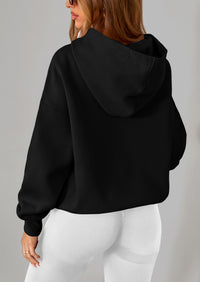 PRETTYGARDEN Women's Fall Hooded Sweatshirts Long Sleeve Half Zip Cropped Hoodies Pullover Winter Fashion Clothes