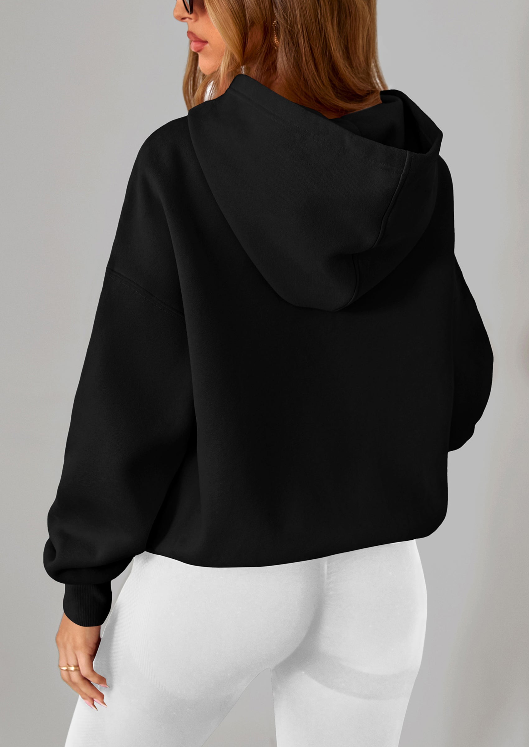 PRETTYGARDEN Women's Fall Hooded Sweatshirts Long Sleeve Half Zip Cropped Hoodies Pullover Winter Fashion Clothes