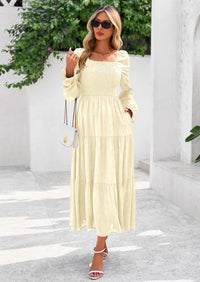 PRETTYGARDEN Fall Wedding Guest Dresses for Women Floral Long Sleeve Smocked Tiered Elegant Long Flowy Boho Dress