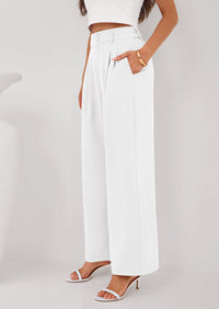 PRETTYGARDEN Womens Spring Wide Leg Palazzo Pants Trendy Loose Button High Waist Pleated Work Business Casual Trousers PRETTYGARDEN