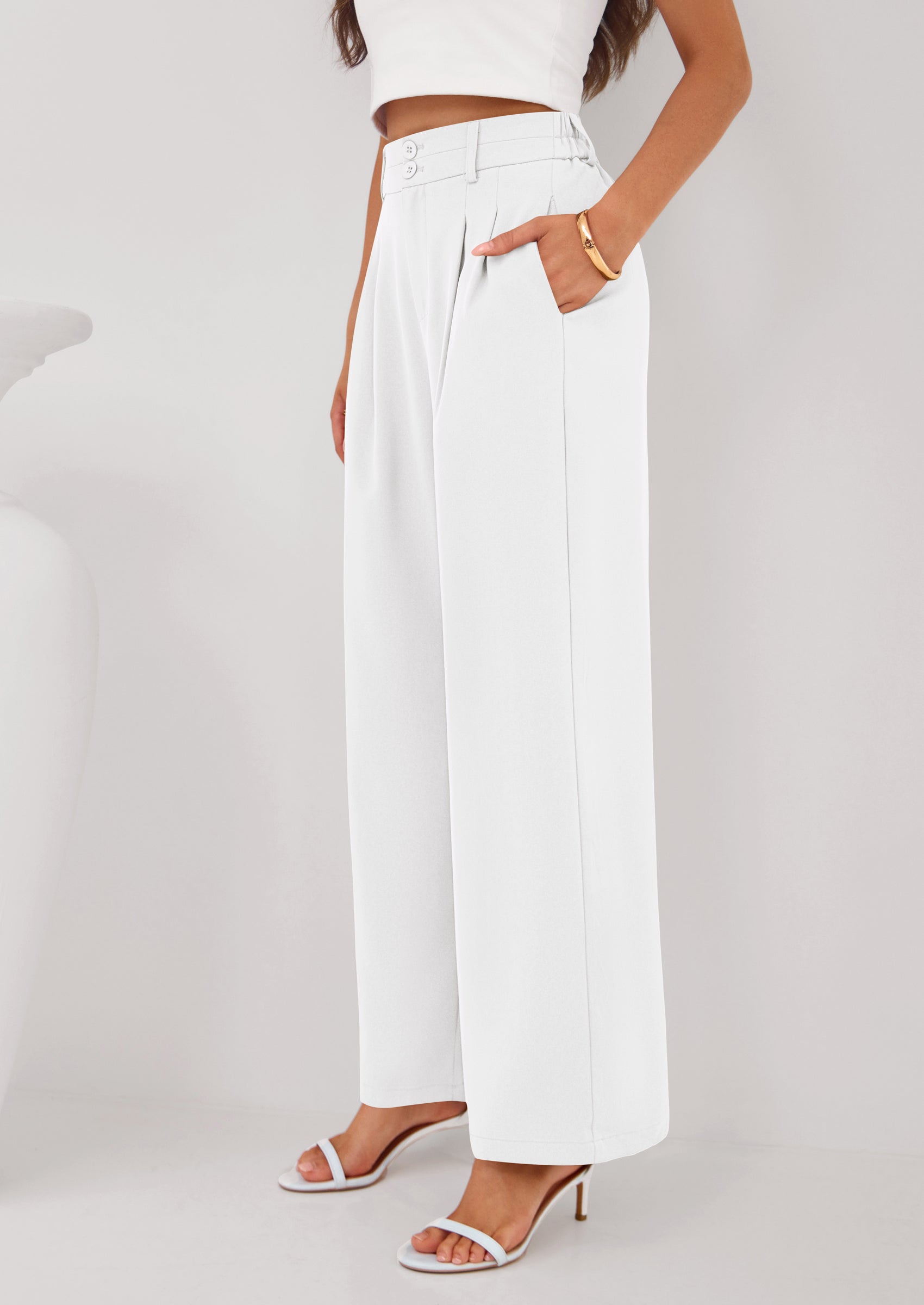 PRETTYGARDEN Womens Spring Wide Leg Palazzo Pants Trendy Loose Button High Waist Pleated Work Business Casual Trousers PRETTYGARDEN