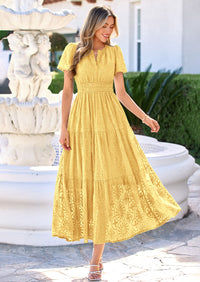 PRETTYGARDEN Womens Boho Maxi Dress Floral Summer Spring Short Sleeve V Neck A Line Embroidered Beach Vacation Dresses