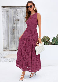 PRETTYGARDEN Summer Dresses for Women Sundresses Sleeveless V Neck Eyelet A Line Flowy Beach Vacation Spring Maxi Dress PRETTYGARDEN