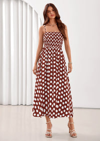 PRETTYGARDEN Womens Summer Dresses Spring Sleeveless Spaghetti Straps Casual Midi Dress Polka Dot Smocked Beach Sundress PRETTYGARDEN