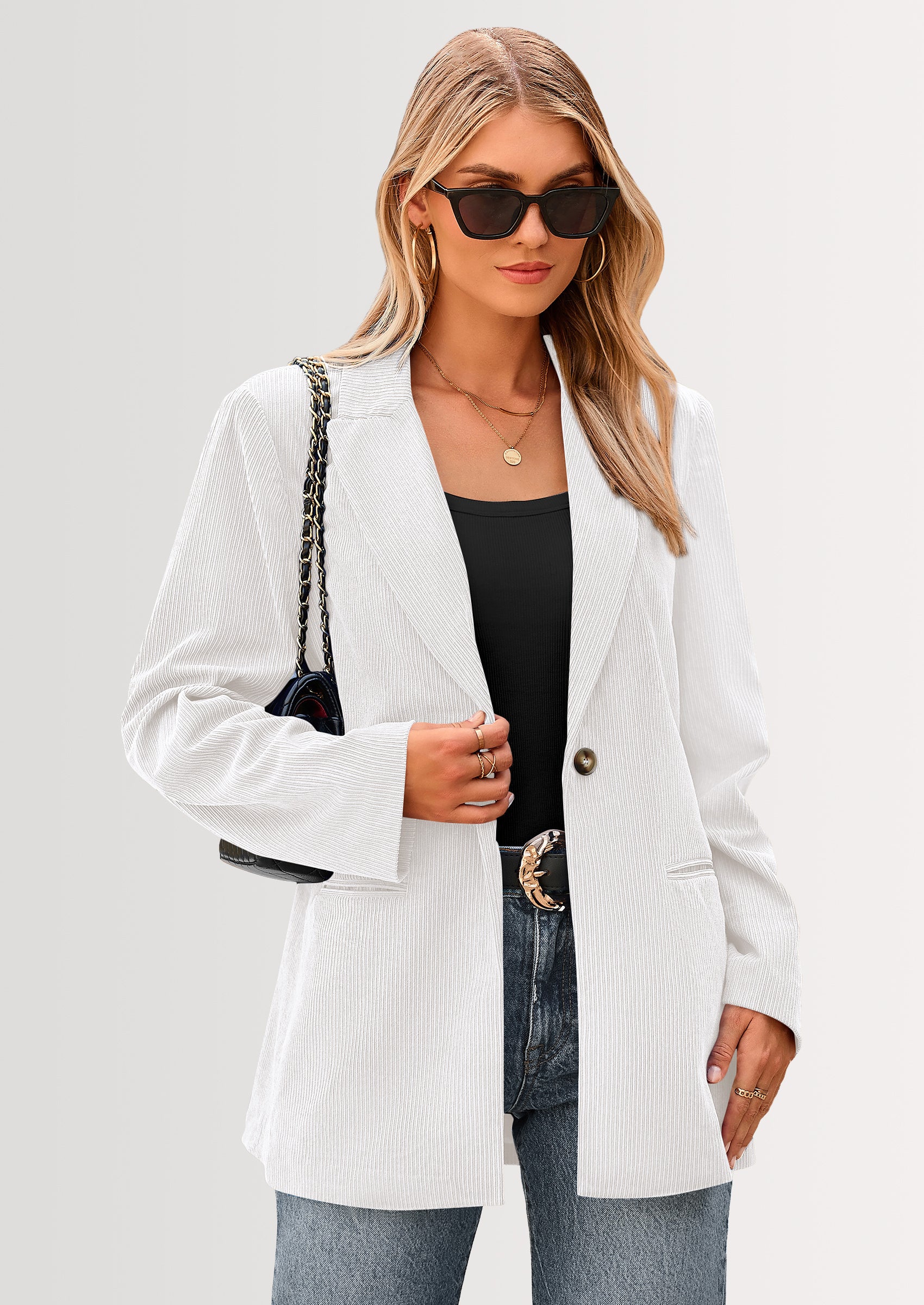 PRETTYGARDEN Women's Winter Corduroy Blazers Jackets Dressy Casual Ribbed Long Sleeve Lapel Fashion Work Business Outerwear