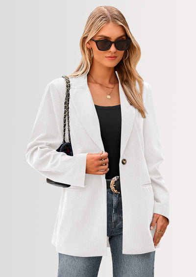 PRETTYGARDEN Women's Winter Corduroy Blazers Jackets Dressy Casual Ribbed Long Sleeve Lapel Fashion Work Business Outerwear