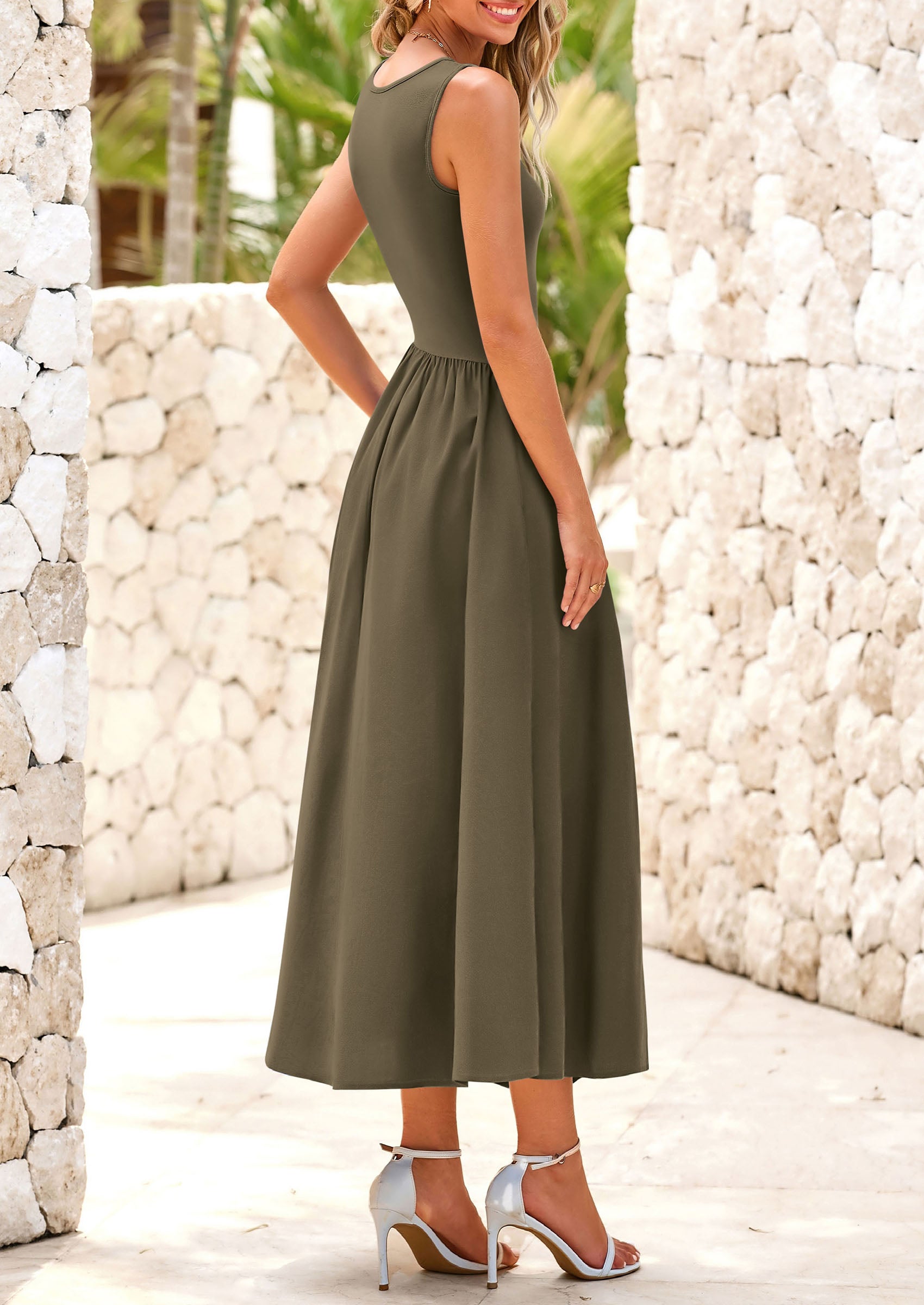 PRETTYGARDEN Women's Maxi Sundress Casual Summer Sleeveless Asymmetrical Drop Waist Patchwork Long Flowy Tank Dresses