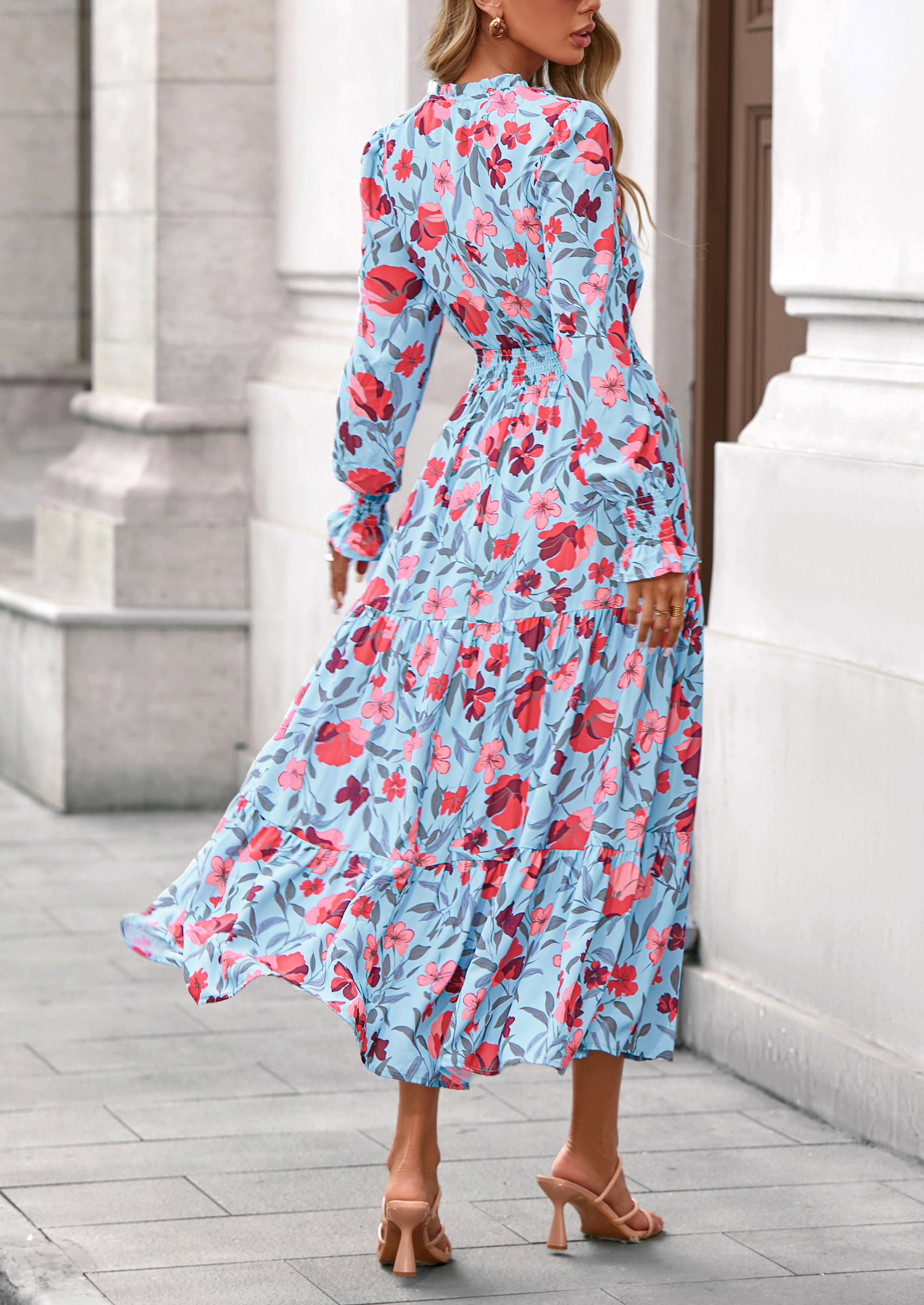 PRETTYGARDEN Women's Floral Maxi Dress Spring Long Sleeve V Neck Casual A Line Long Flowy Boho Party Dresses