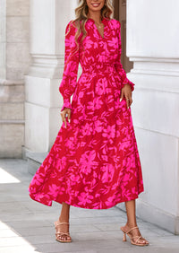 PRETTYGARDEN Women's Floral Maxi Dress Spring Long Sleeve V Neck Casual A Line Long Flowy Boho Party Dresses