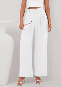 PRETTYGARDEN Womens Spring Wide Leg Palazzo Pants Trendy Loose Button High Waist Pleated Work Business Casual Trousers PRETTYGARDEN