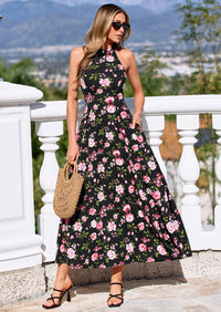 PRETTYGARDEN Summer Halter Dresses for Women Vacation Outfits Sleeveless Polka Dot Sundress Wedding Guest Maxi Dress
