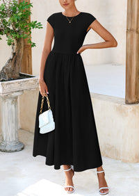 PRETTYGARDEN Women's Casual Long Dresses Cap Sleeve Patchwork A Line Flowy Modest Elegant Homecoming Maxi Dress