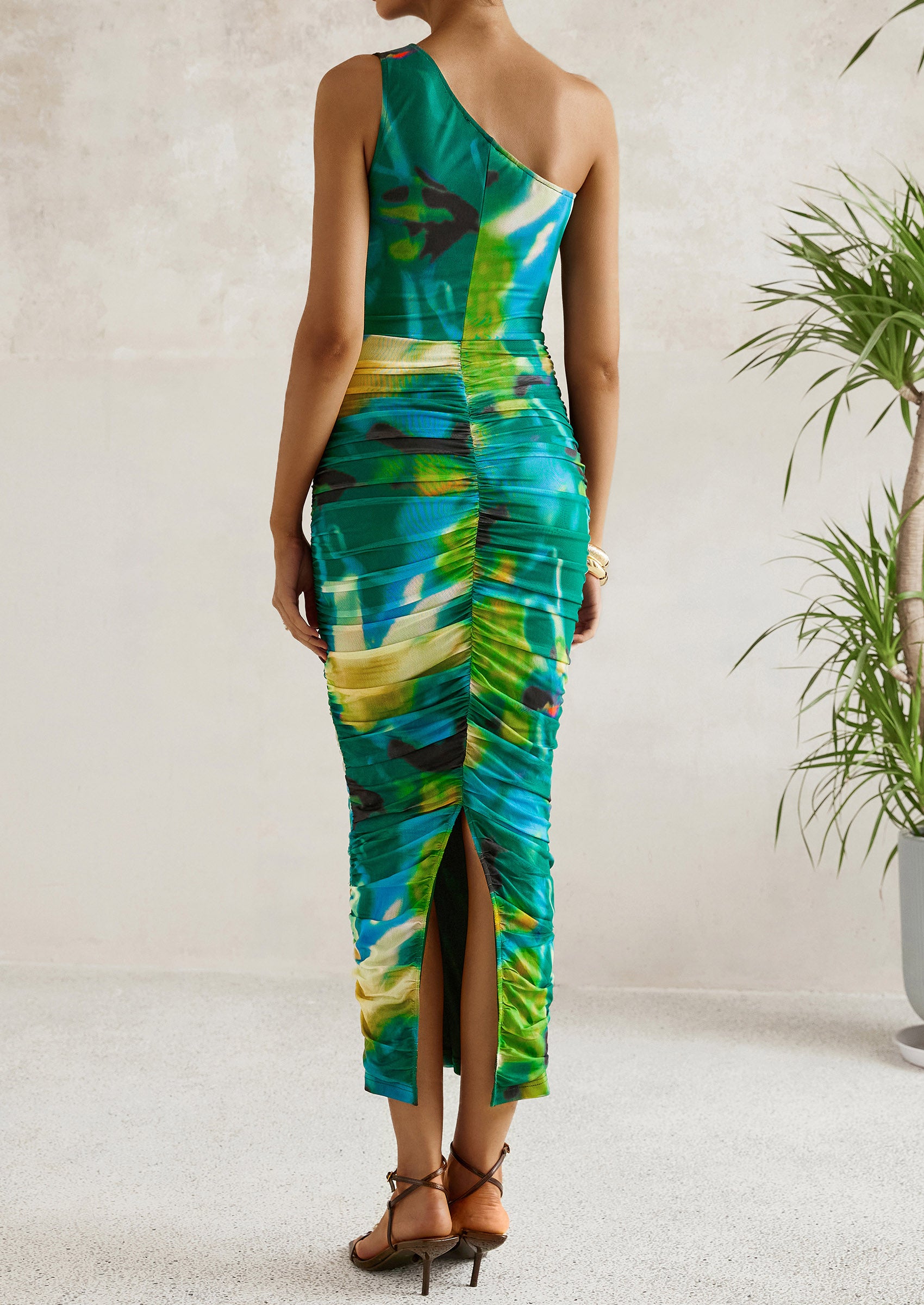 PRETTYGARDEN Women's One Shoulder Bodycon Dresses Ruched Floral Beach Cocktail Wedding Guest Dress