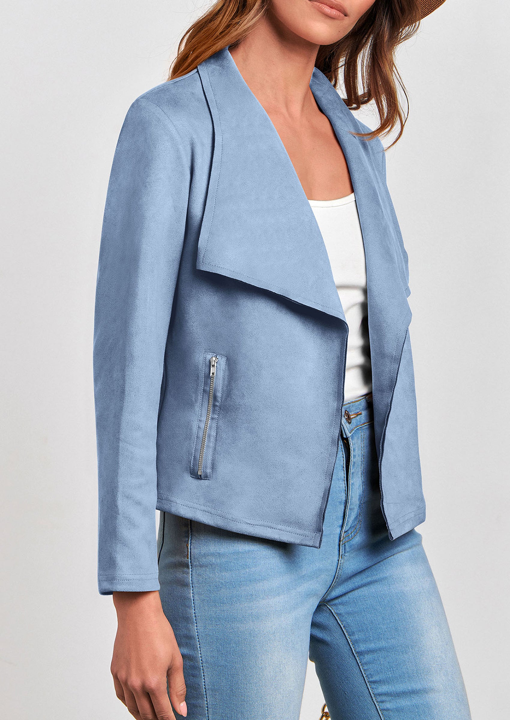 PRETTYGARDEN Women's Faux Suede Jackets Fashion Fall Clothes Long Sleeve Open Front Cropped Coat Outwear