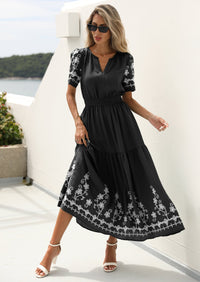 PRETTYGARDEN Women's Summer Boho Maxi Dress Spring Floral Short Sleeve V Neck A Line Flowy Beach Wedding Guest Dresses PRETTYGARDEN