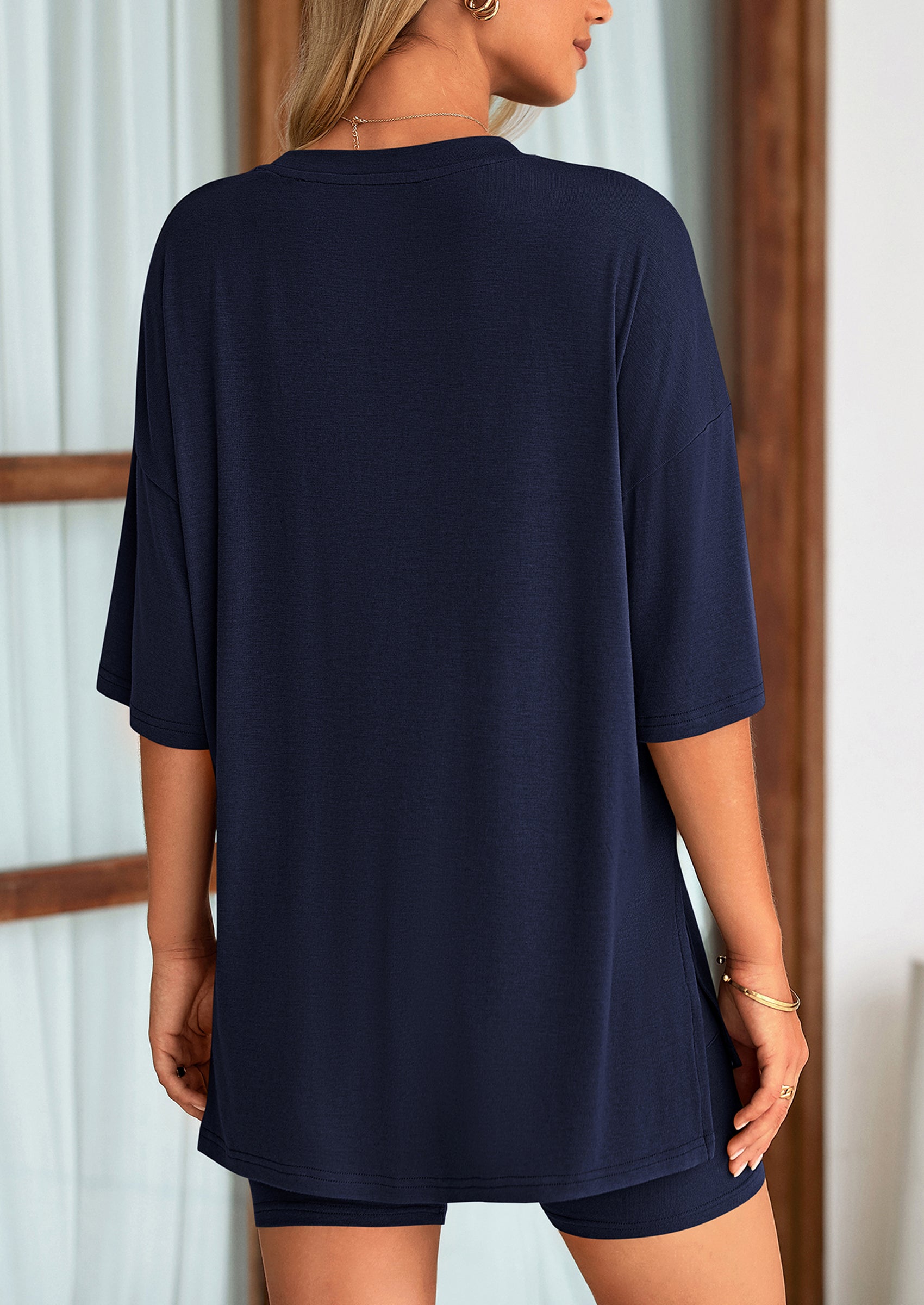 PRETTYGARDEN Women's Two Piece Lounge Set Summer Casual Oversized Shirts Biker Shorts Matching Airport Travel Outfit