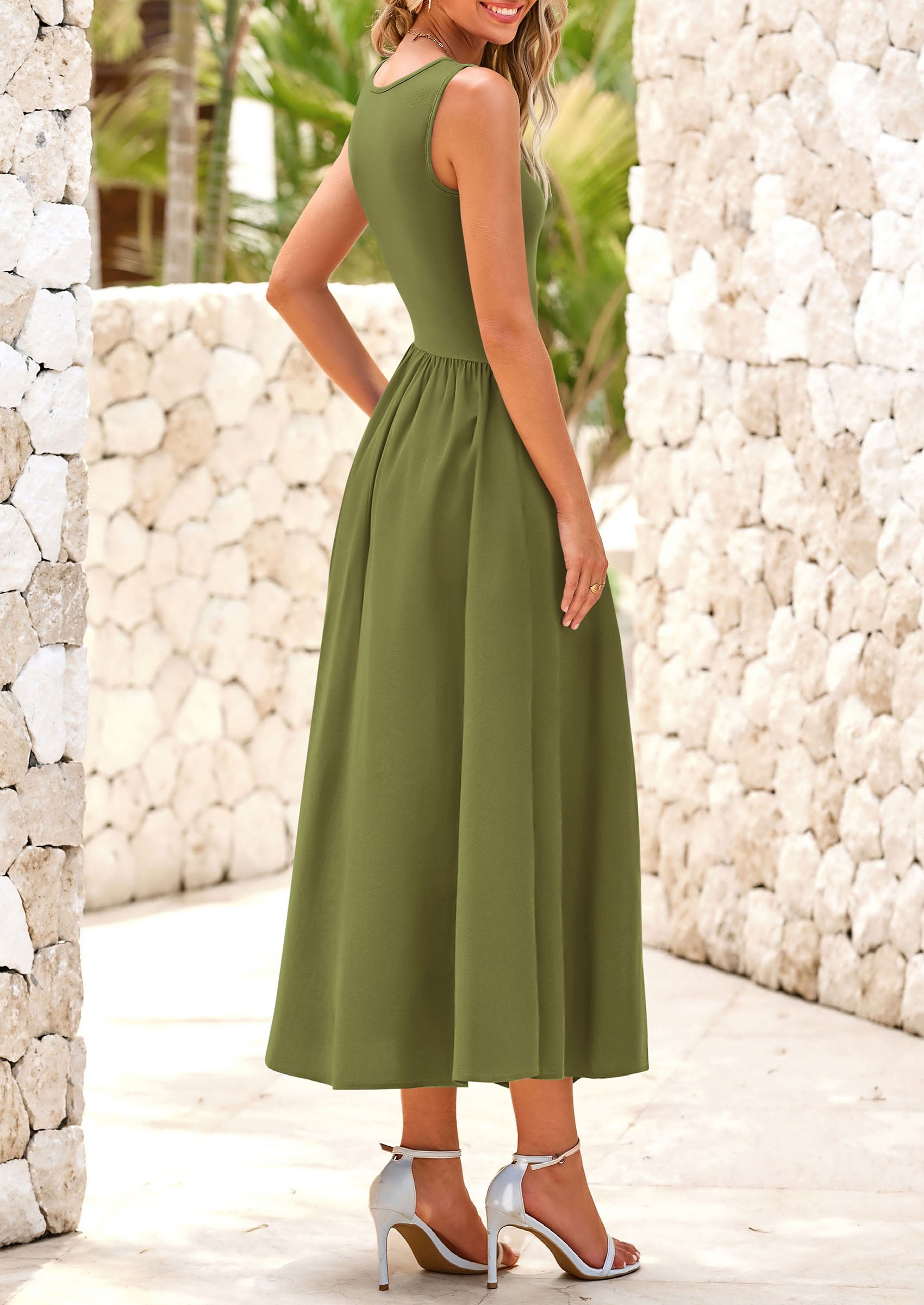 PRETTYGARDEN Women's Maxi Sundress Casual Summer Sleeveless Asymmetrical Drop Waist Patchwork Long Flowy Tank Dresses