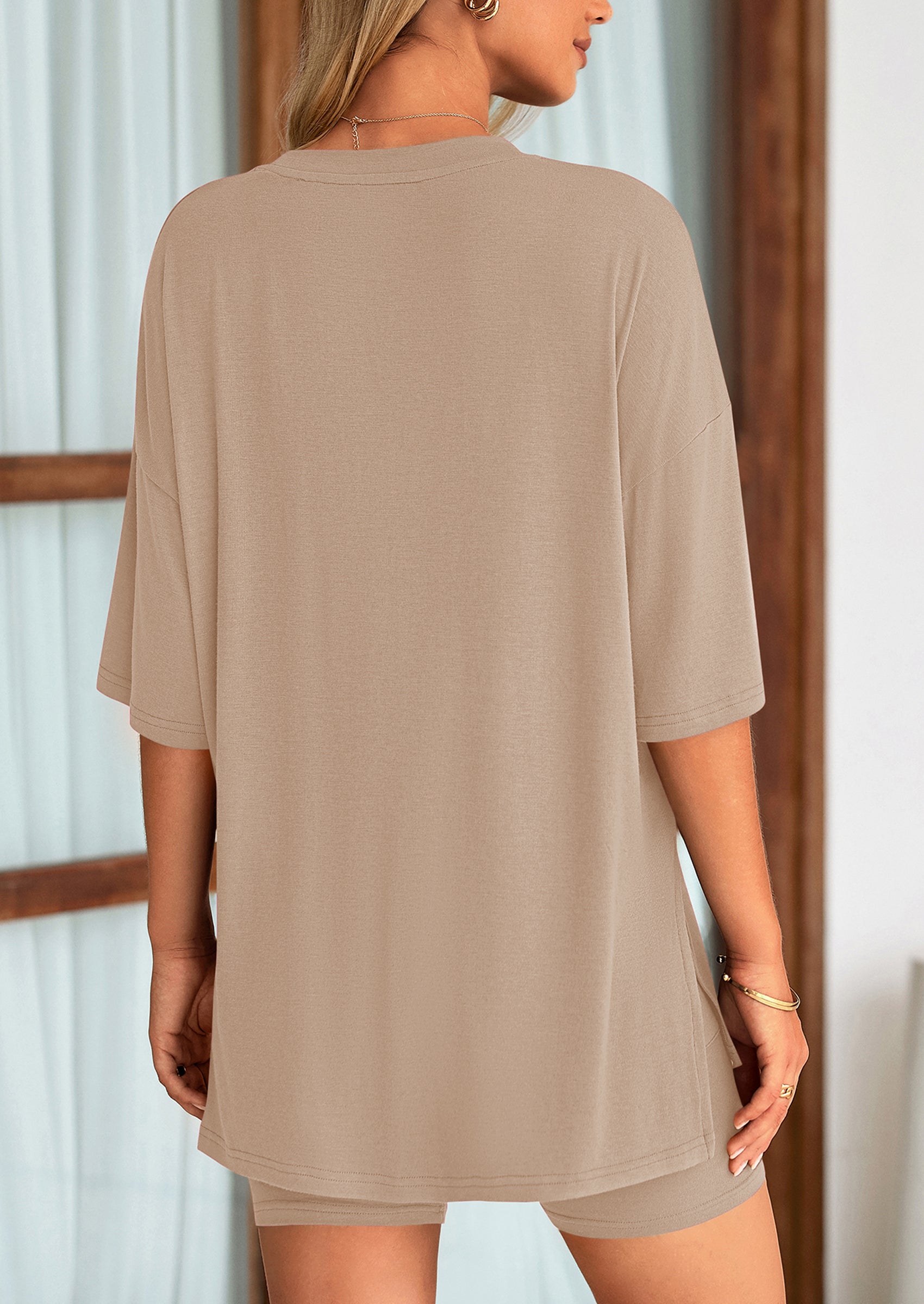 PRETTYGARDEN Women's Two Piece Lounge Set Summer Casual Oversized Shirts Biker Shorts Matching Airport Travel Outfit