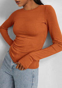 BTFBM Women's Casual Tops Spring Fall Outfits Long Sleeve Shirt Crewneck Workout Stretchy Slim Fit Going Out Top