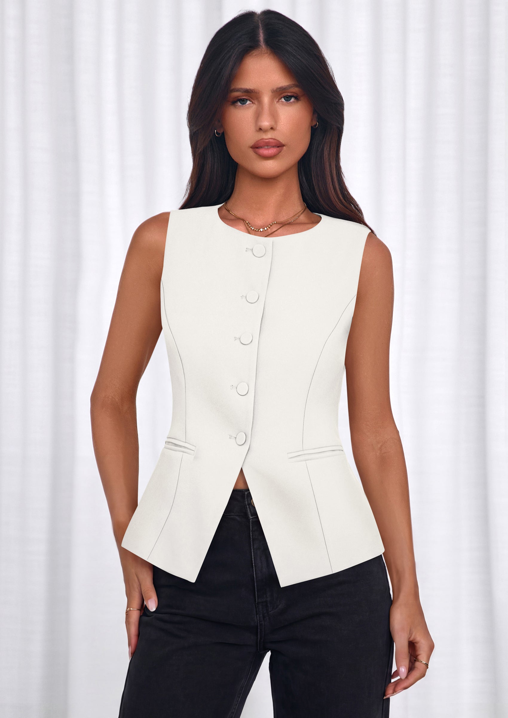 PRETTYGARDEN Womens Vests Top Trendy 2026 Spring Sleeveless Blazer Suit Summer Business Casual Work Button Down Waistcoat PRETTYGARDEN