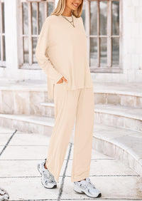 PRETTYGARDEN Women's Two Piece Lounge Sets Matching Long Sleeve Shirts Wide Leg Pants Tracksuits Travel Outfits Fall Clothes