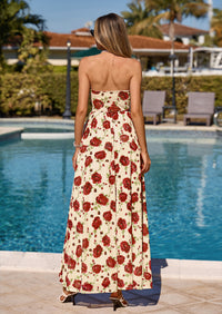 PRETTYGARDEN Womens Boho Maxi Dress Summer Floral Tube Strapless Spring Wedding Guest Cocktail Long Dresses