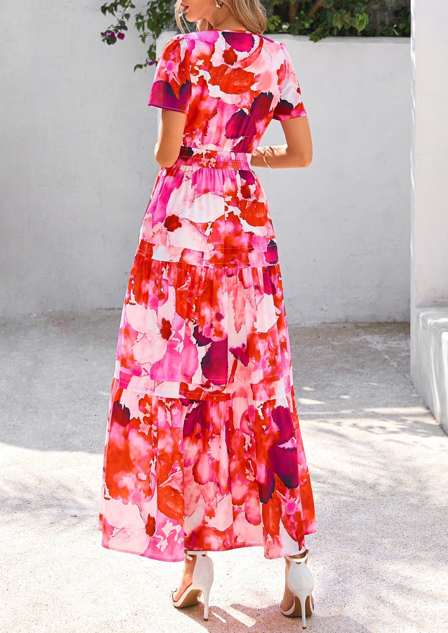 PRETTYGARDEN Women's Boho Maxi Dresses Floral Short Sleeve V Neck A Li PRETTYGARDEN Women's Boho Maxi Dresses Floral Short Sleeve V Neck A Li