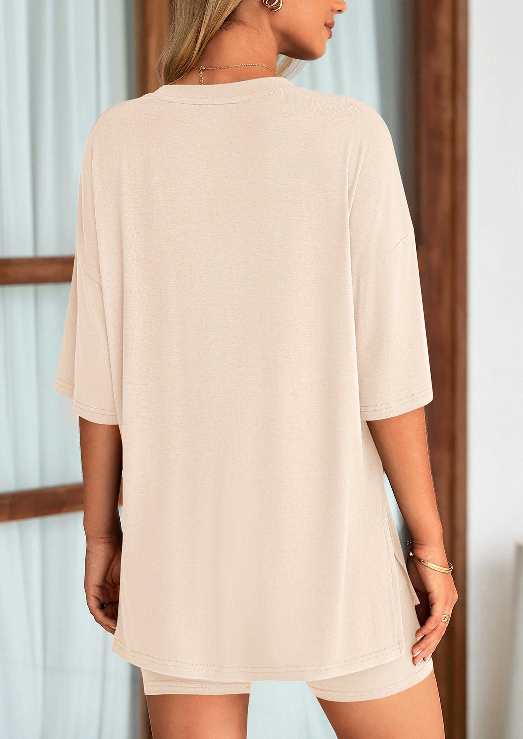 PRETTYGARDEN Women's Two Piece Lounge Set Summer Casual Oversized Shirts Biker Shorts Matching Airport Travel Outfit