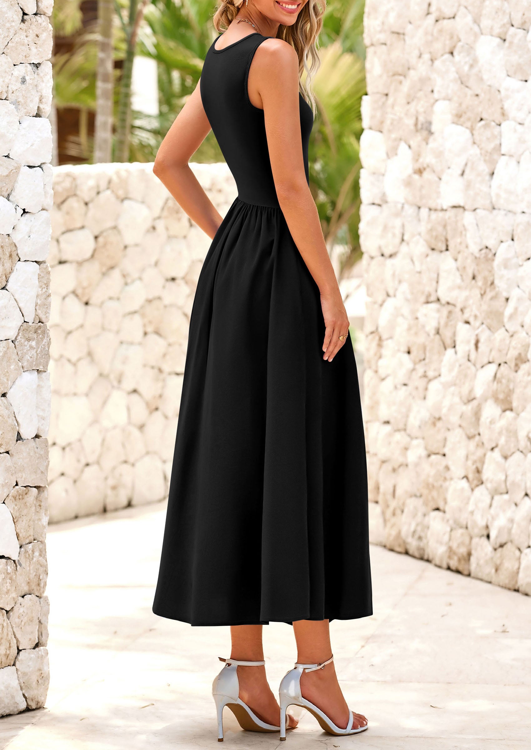 PRETTYGARDEN Women's Maxi Sundress Casual Summer Sleeveless Asymmetrical Drop Waist Patchwork Long Flowy Tank Dresses