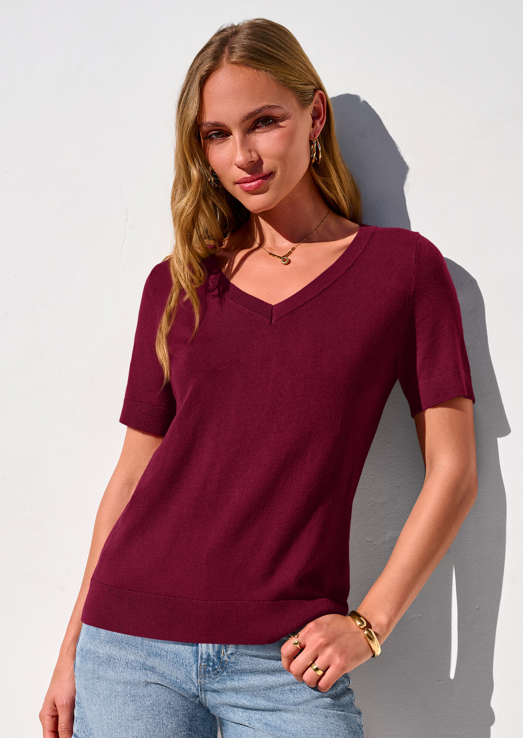 PRETTYGARDEN Womens Short Sleeve Sweater V Neck Trendy Pullover Tops Summer Spring Loose Lightweight Casual Blouse PRETTYGARDEN