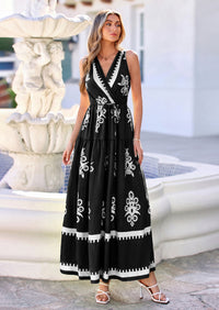 PRETTYGARDEN Womens Floral Maxi Dress Sleeveless Vneck Belt Ruffle Long Dresses Boho Summer Beach Vacation Clothes