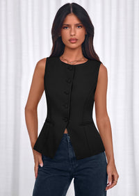 PRETTYGARDEN Womens Vests Top Trendy 2026 Spring Sleeveless Blazer Suit Summer Business Casual Work Button Down Waistcoat PRETTYGARDEN
