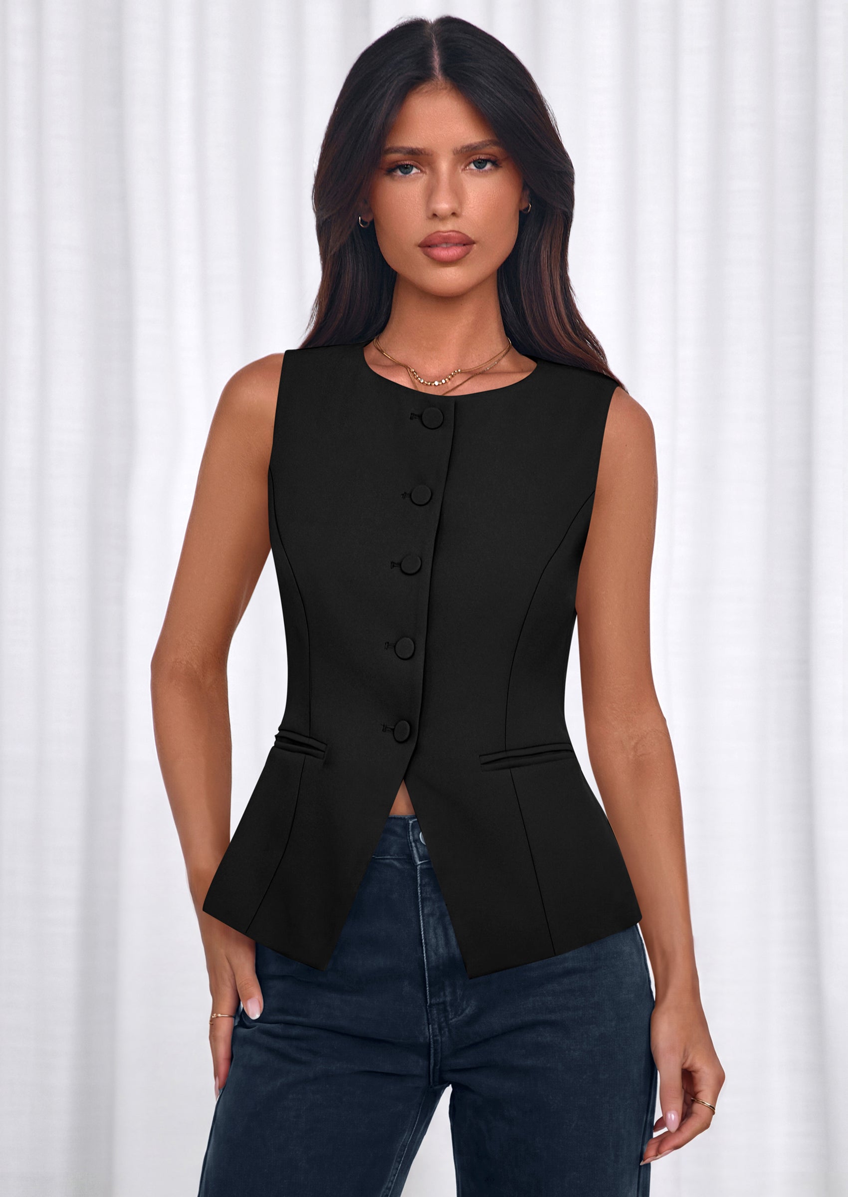 PRETTYGARDEN Womens Vests Top Trendy 2026 Spring Sleeveless Blazer Suit Summer Business Casual Work Button Down Waistcoat PRETTYGARDEN