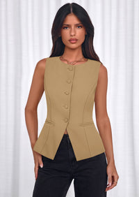 PRETTYGARDEN Womens Vests Top Trendy 2026 Spring Sleeveless Blazer Suit Summer Business Casual Work Button Down Waistcoat PRETTYGARDEN