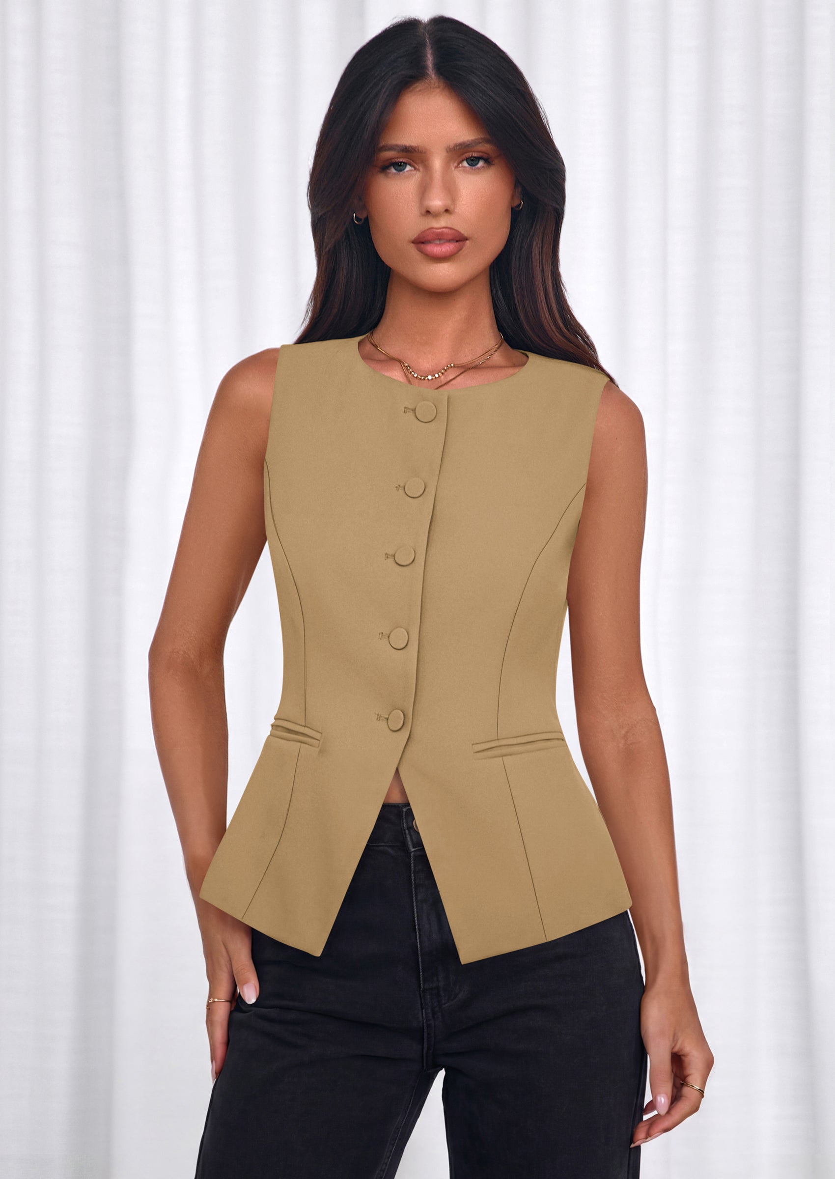 PRETTYGARDEN Womens Vests Top Trendy 2026 Spring Sleeveless Blazer Suit Summer Business Casual Work Button Down Waistcoat PRETTYGARDEN