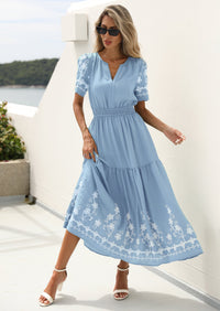 PRETTYGARDEN Women's Summer Boho Maxi Dress Spring Floral Short Sleeve V Neck A Line Flowy Beach Wedding Guest Dresses PRETTYGARDEN