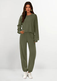 PRETTYGARDEN Women's Two Piece Outfits Lounge Sets Long Sleeve Pullover Tops Sweatpants Fall Fashion Matching Clothing