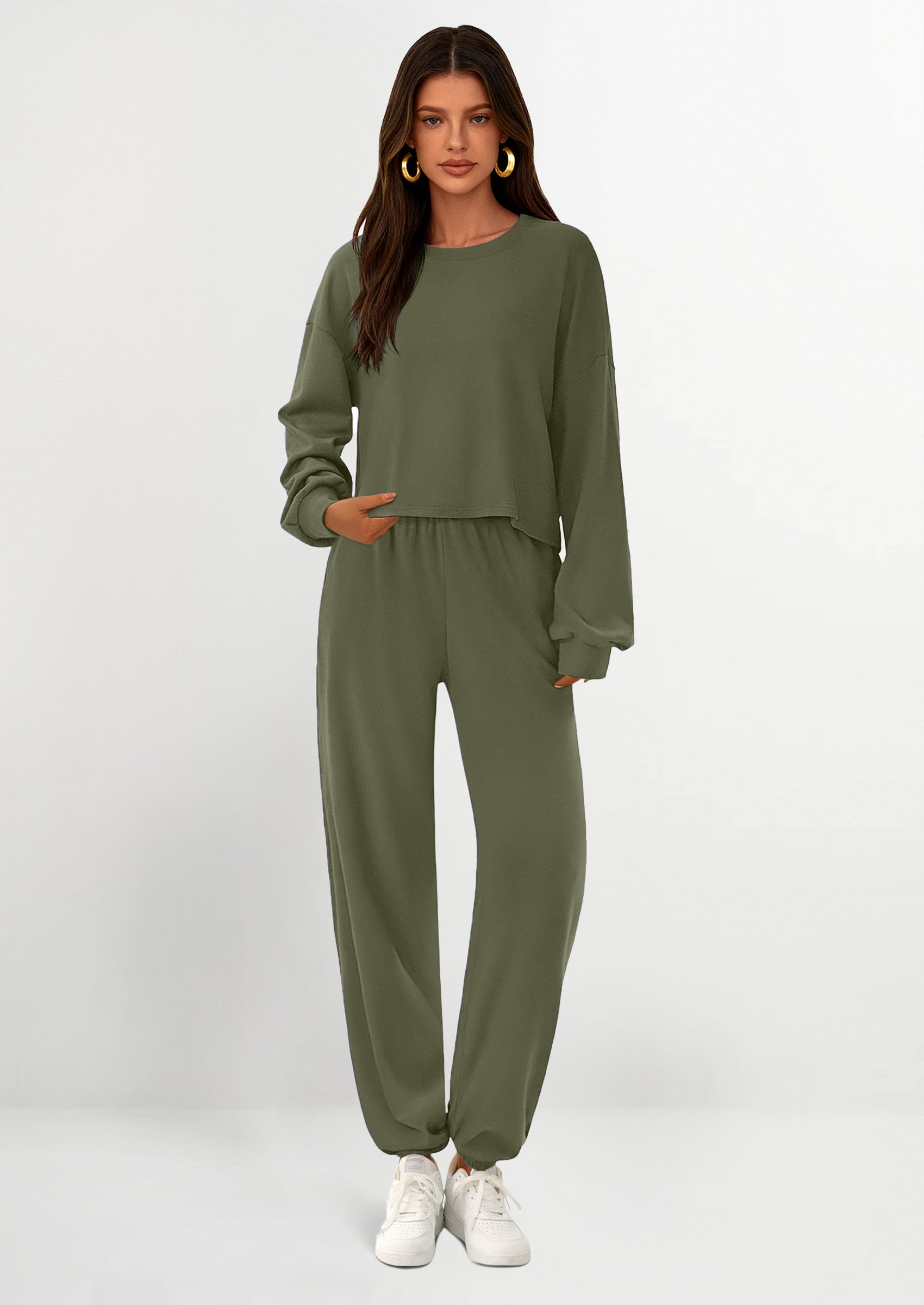 PRETTYGARDEN Women's Two Piece Outfits Lounge Sets Long Sleeve Pullover Tops Sweatpants Fall Fashion Matching Clothing