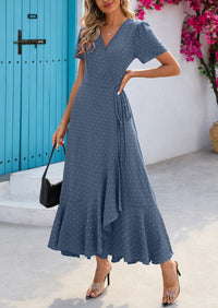 PRETTYGARDEN Women's Summer Maxi Dress Casual Wrap Floral Boho Short Sleeve V Neck Split Ruffle Beach Long Dresses