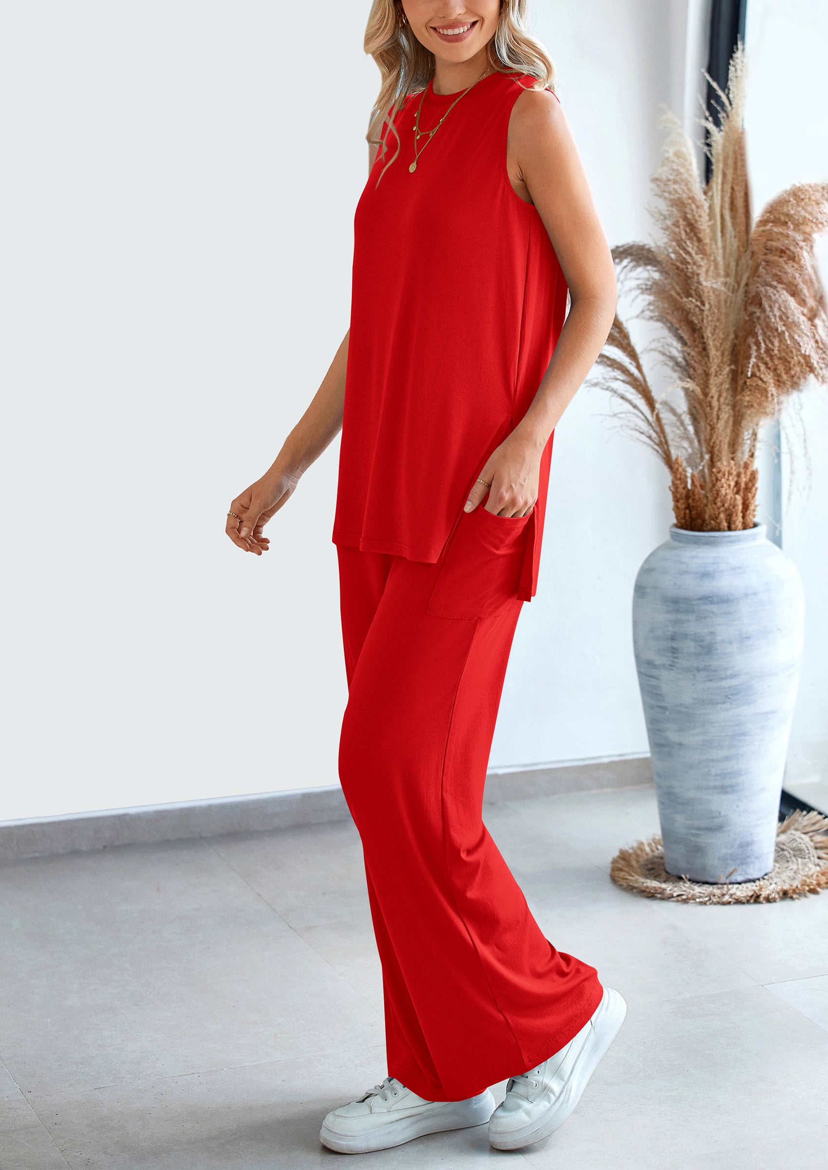 PRETTYGARDEN 2 Piece Set Loose Tank Top Wide Leg Pants Casual Matching Outfits Tracksuit