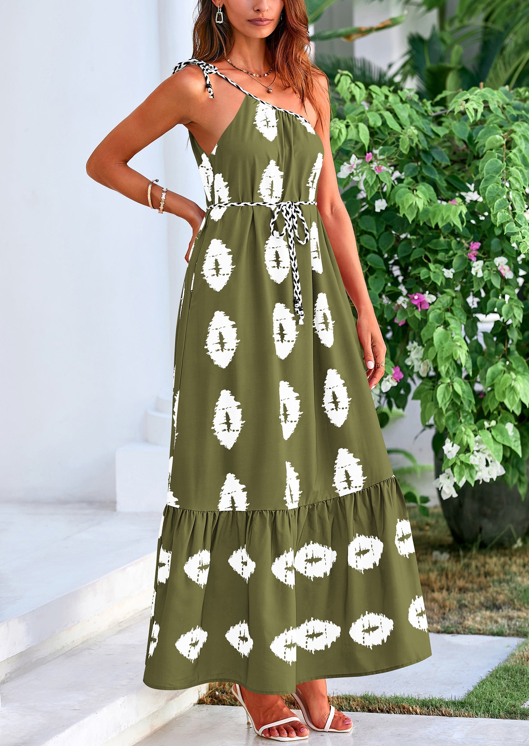 pretty garden one shoulder dress Prettygarden Womens Summer One Shoulder Maxi Dress Floral Sleeveless Bodycon Mesh Long Formal Wedding Guest Dresses, Women's, Size: XL, Beige